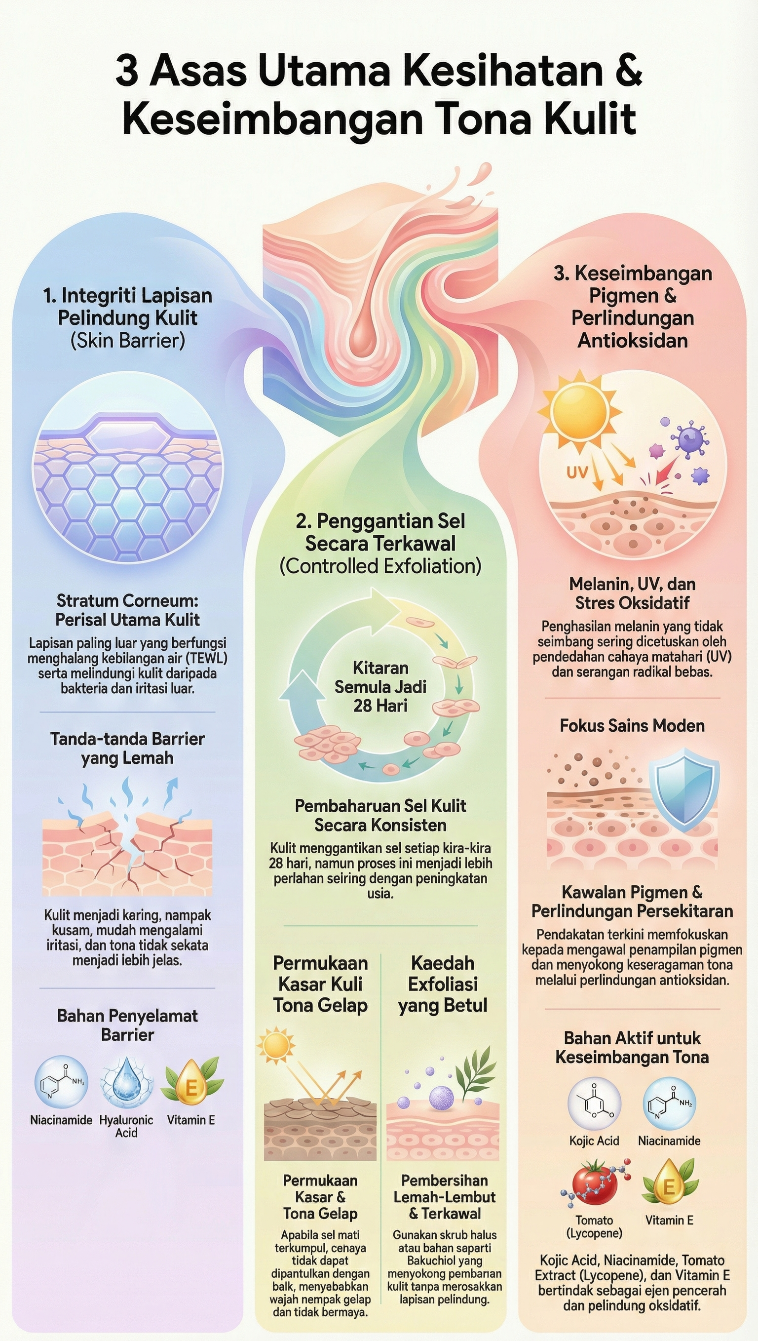 3 Asas Utama Kesihatan & Keseimbangan Tona Kulit